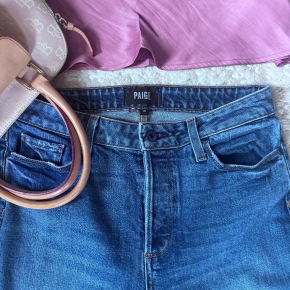 PAIGE Colette Crop Flare Jeans 28 High Rise Button Fly Raw Hem Cropped Denim - Picture 16 of 17